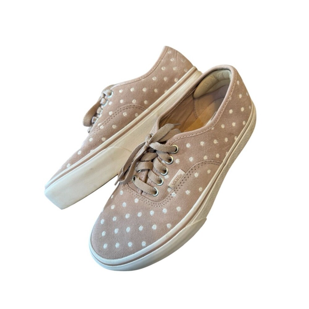 SOLD-Vans Authentic Platform 2.0 Suede Polka Dot Sneakers - Light Pink & White - Picture 13 of 14